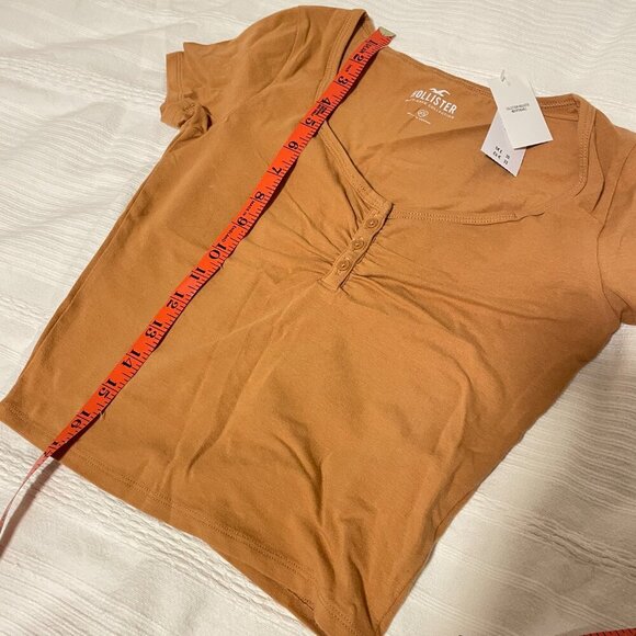 Hollister Cropped Ruched Button-Up Top Brown Orange - XS - Picture 10 of 10